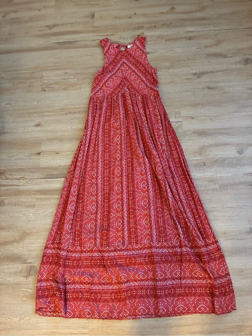 True Craft Sleeveless Red Patterned Maxi Dress